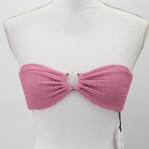 NWT WeWoreWhat U-Ring Bandeau Bikini Top Bubblegum Pink Sponge Seersucker Tie XS